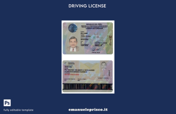 verified style modello di patente di guida del Perù in stile verificato template
